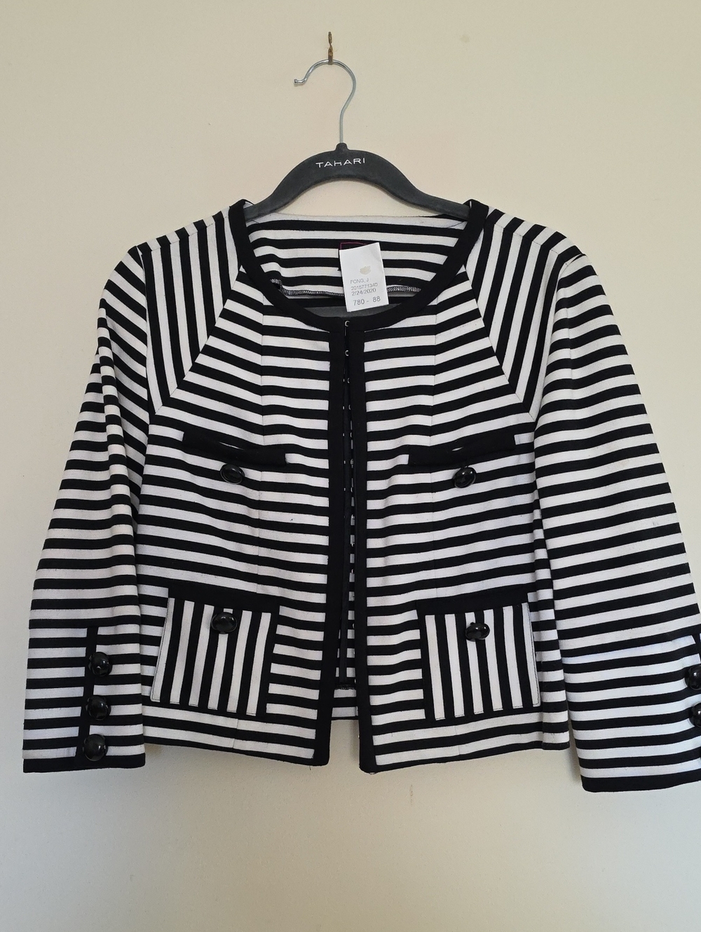 Tahari Black & White Striped Cropped Jacket